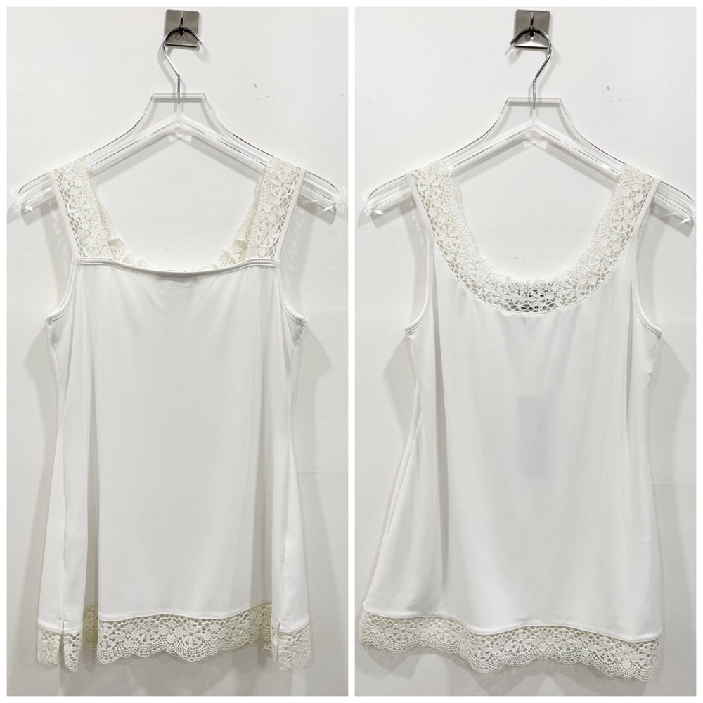 Joseph Ribkoff Lace Crochet Trim Tank Top Lightweight Shell Vanilla 8 Sleeveless